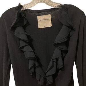 Abercrombie & Fitch Kids Cardigan Sweater XL Chiffon Ruffle Open Front Black